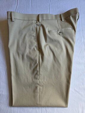 Men's Haggar Iron Free Premium Khaki Straight Fit Flat Front Flex Waist 38 x 30